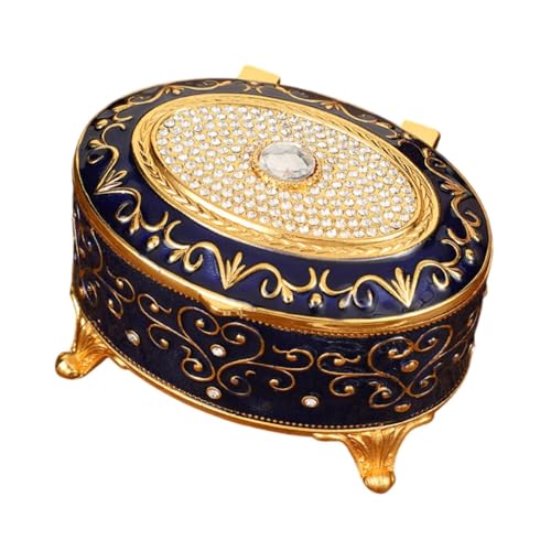 LOVIVER Joyero de metal, estuche para joyas, organizador de almacenamiento de baratijas decorativas de escritorio de estilo vintage, caja de recuerdos para, Azul Oscuro