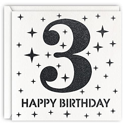 MAGJUCHE Black 3rd Birthday Card, Laser Cut Glitter Girl Boy Age 3 Gift For Daughter, Son