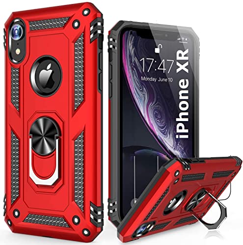 Image of REALCASE Shockproof Armor Back Cover Case Comaptible for XR | Heavy Duty Dual Layer Hybrid Military Grade Defender Ring Case Back Cover Compatible for XR (Red)