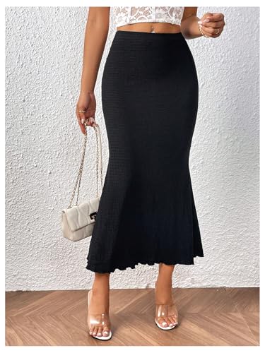 Floerns Women's Plus Size Summer Long Skirts Lettuce Trim Fishtail Hem Bodycon Skirts2