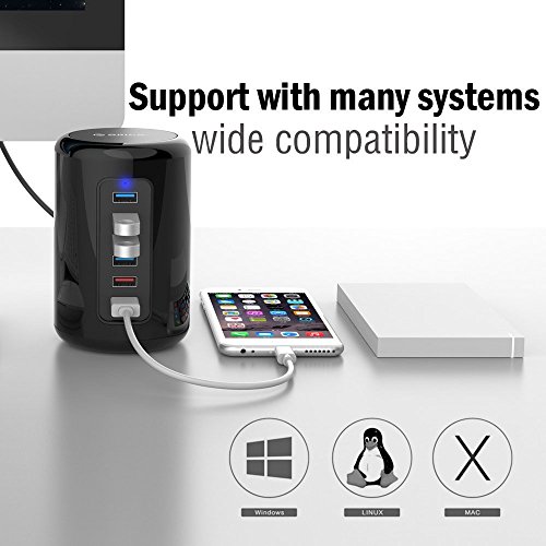 Orico® Hub USB 3.0 Alimentato a 4 Porte con 2 Porte di Ricarica USB Rapida (2 x 5V 2.4A), Supporta Windows Vista/7/8/8.1/10, Mac OS 10.x, Linux - Nero