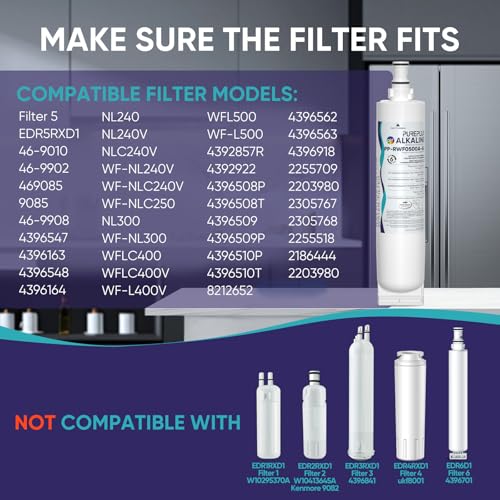 Image of PUREPLUS Alkaline 4396508 Replacement for EDR5RXD1, EveryDrop Filter 5, 4396510, 4392857, Kenmore 46-9010, 9085, LC400V, WF-NLC240V, RFC0500A, WF285, W10186668 Refrigerator Water Filter, 2Pack