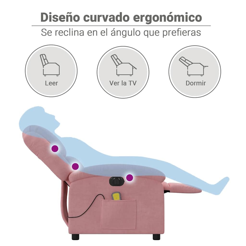 vidaXL Sillón Reclinable de Masaje Eléctrico, Silla con Respaldo Reposabrazos, Sillón de Relax Descanso, Asiento Ajustable, Terciopelo Rosa