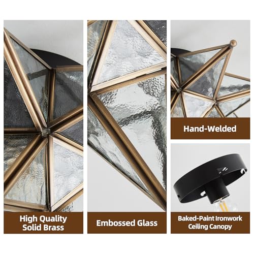 Image of Moravian Star Ceiling Light - 12.7 inch Brass & Hammered Clear Glass, Black