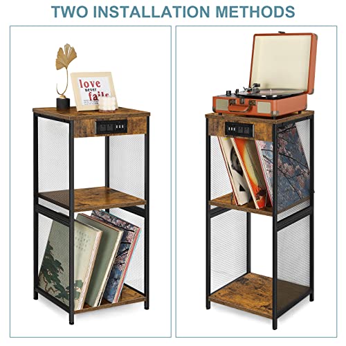 Record Player Stand With Vinyl Storage, Record Storage Cabinet With Power Outlet, Record Player Table Holds Up To 170 Albums, Turntable Stand For Living Room Bedroom, Rustic Brown #TOP4