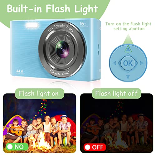 Digital Camera, 4K 44Mp Kids Camera With 32Gb Sd Card And 2 Rechargeable Batteries, Small Mini Point And Shoot Compact Digital Cameras For Beginners, Kids And Teens - Blue By Uikicon #TOP3