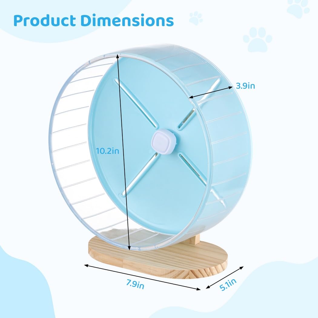 Rueda de hámster de 10.2 pulgadas con soporte, rueda silenciosa para hámsters, giratoria ajustable con base de madera, rueda de ejercicio transparente para chinchillas, cobayas, deslizadores de azúcar