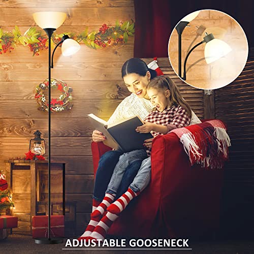 Gergo Floor Lamp, Remote Control With 4 Color Temperatures, Led Torchiere Floor Lamp With Adjustable Reading Lamp For Bedroom, Standing Lamps For Living Room, Bulb Included (Matte Black) #TOP5