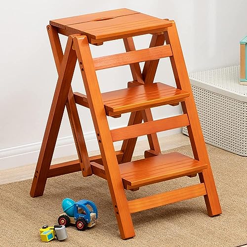 Taburete plegable para adultos, multifuncional, de madera maciza, 4 escalones, para el hogar, cocina, con escalones antideslizantes
