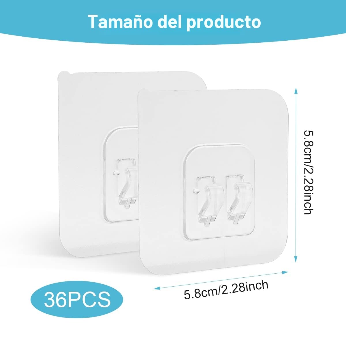 36 Piezas Ganchos Adhesivos Extra Fuertes, Ganchos Grandes Transparentes, Gancho Multiusos Reutilizables, Ganchos Impermeables para Cocina Baño Pared