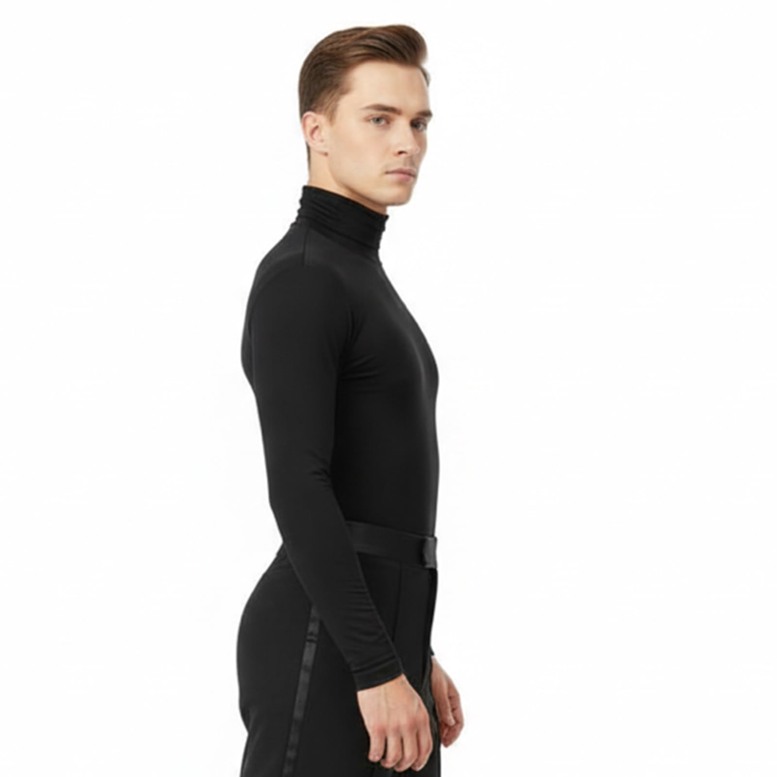 Body Lupetto Uomo Danza – Maniche Lunghe, Tessuto Elasticizzato, Chiusura a Bottoni – Per Latino Americano, Salsa, Samba, Cha Cha – Nero o Bianco – Taglie S-3XL – Made in Italy