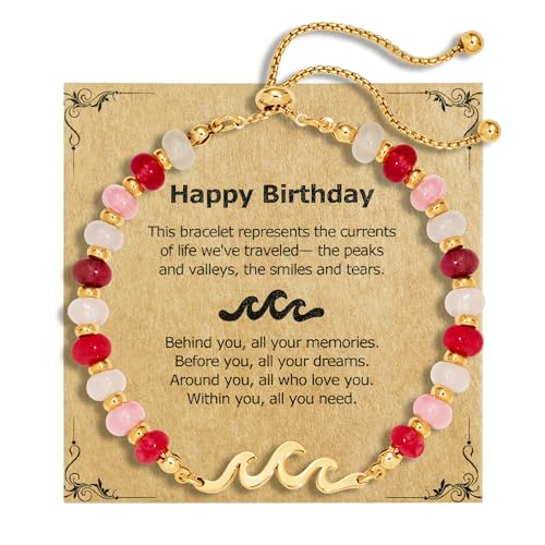 Image of Adjustable Natural Stone Bead Bracelet,Birthday Gift | Natural stone and 18K gold-plated copper adjustable wave bracelet ,birthday gift for family, friends and bestie