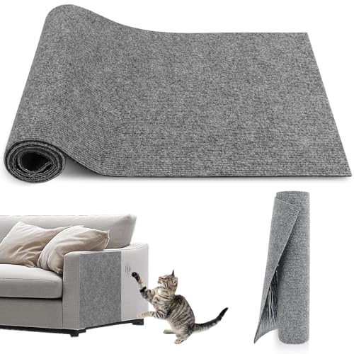 Self-Adhesive Cat Scratch Mat Trimmable Cat Scratching Post Carpet 39in Durable Carpet Mat Pad Replacement for Cat Tree Shelves Post Couch, Furniture, Walls & Doors DIY Cat Climbing Mat (Light Gray)