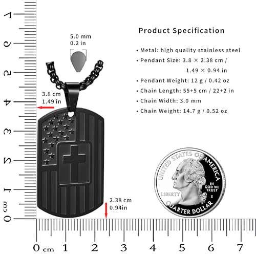 Dog Tag Cross Necklace for Men, 22+2 Inches American Flag Stainless Steel Bible Verse Pendant Chain Religious Patriotic Jewelry Gifts4