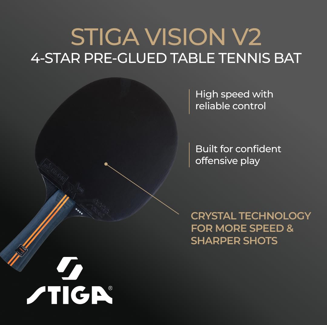STIGA Vision V2 Racchetta da Ping Pong a 4 Stelle – Velocità e Controllo, Telaio 5 Strati, Impugnatura Concava, Crystal Tech, Gomma ITTF 2.0 mm