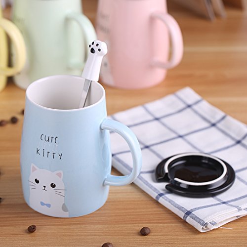 Angelice Home Cute Kitty Mug Cat Mug With Creative Stainless Steel Spoon, Novelty Coffee Mug For Kitty Lovers #TOP2