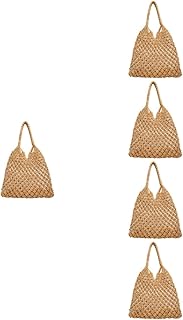 5 Peças Bolsa De Praia Grade Bolsa De Verão Bolsa De Palha De Praia Bolsa De Ombro De Palha Bolsa De Tecido De Palha Sacola De Crochê Bolsa De Malha Sacola De Palha Bolsas