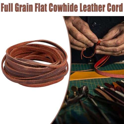 GORGECRAFT 5M Real Genuine Round Leather String Cord 5mm Wide Cowhide Leather Strip 2mm Thick Flat Leather Straps For Diy Crafts Necklace Bracelets Belts Boot Lace Jewellery - Image 4