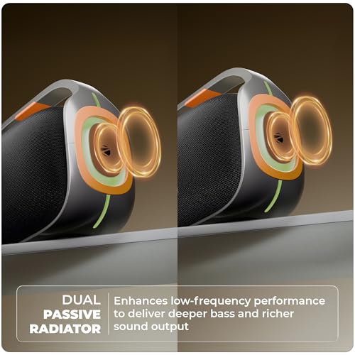 Image of ZEBRONICS 2026 Launch 60W Bluetooth Speaker, Upto 6Hrs Playback, Dual 78mm Drivers, Dual Passive Radiators, Multicolor LED Light, TWS, BT v5.3, USB, AUX, Type-C (Sound Feast 270, Silver & Orange)