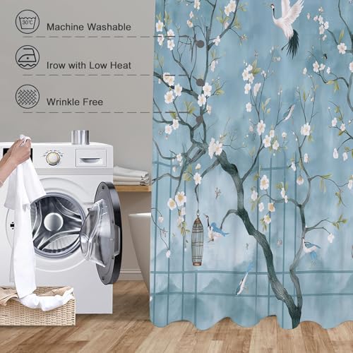Rideau de douche imperméable et lavable en polyester bleu clair - 7