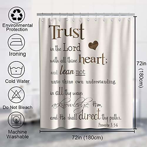 Kntiline Trust In The Lord With All Thine Heart Inspirational Theme Fabric Verse Quotes Shower Curtain Sets Bathroom Decor With Hooks Waterproof Washable (72W X 72H) #TOP3