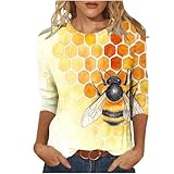 Bee Shirts for Women 2025 Fashion Summer Going Out Holiday Tops Vintage Ladies Clothes Cute Bee Graphic Tees Casual Round Neck Pullover Blouse Funny 3D Print Tshirt Gifts for Mom Gifts for Her