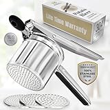 DwellDecor Kitchen PRO 15oz Premium Grade Stainless Steel Potato Ricer | Kitchen Tool for Mashed Potatoes| Ricer & Masher| Potatoes Masher, Non-Slip Silicon Handle, 3 Interchangeable Discs, Easy Clean