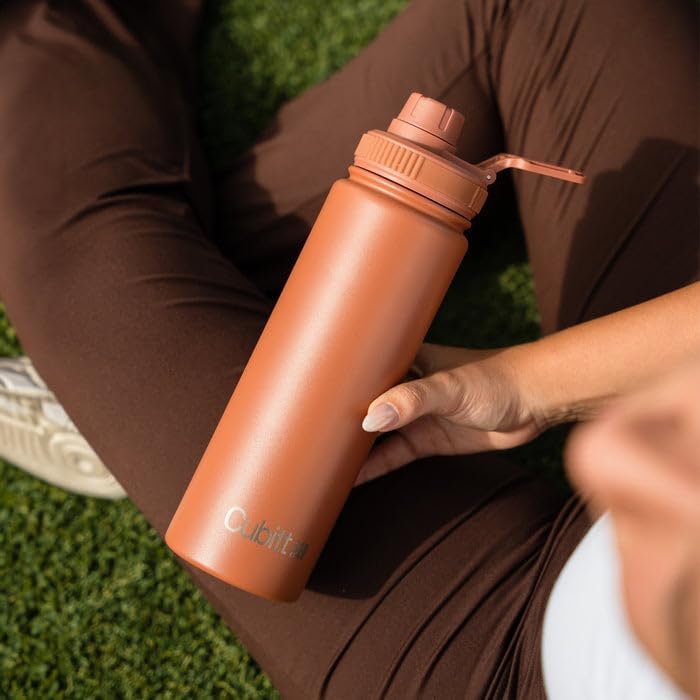 Cubitt Hydro Bottle 24 oz – Insulated Steel, 2 Leak-Proof Lids, Cold 24h/Hot 12h – Terracotta - Image 3