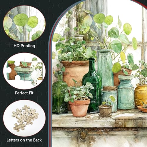 Rompecabezas de 300 piezas para adultos: Escena de plantas verdes en el alféizar de la ventana, 15 x 10 pulgadas, decoración para el hogar, regalo para cumpleaños o fiesta miniatura 4