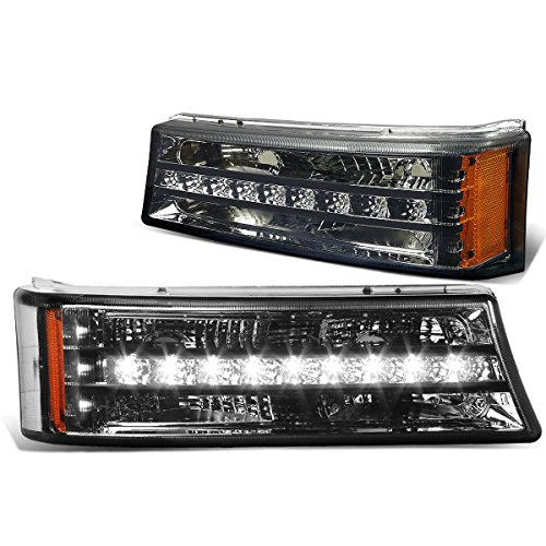 Auto Dynasty Pair LED DRL Stripe Smoked Housing Front Bumper Light Lamp Compatible with Chevy Silverado Avalanche 1500 2500 03-06
