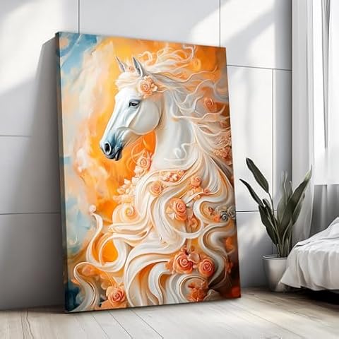 1pc Wooden Framed Canvas Prints Abstract Wall Art A White Horse With A Flowing Mane Artwork Rome Decor Bedroom Decor Framed 12x18inch Framed Cover