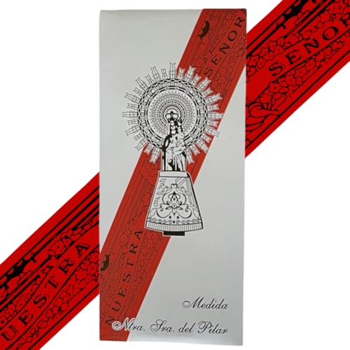GENPURI Cinta Virgen del Pilar Bendecida– Medida Original 36,5 cm – Pulsera de Seda 40 cm – Colores Disponibles – Símbolo de Fe, Devoción y Tradición Española – Unisex (Rojo)