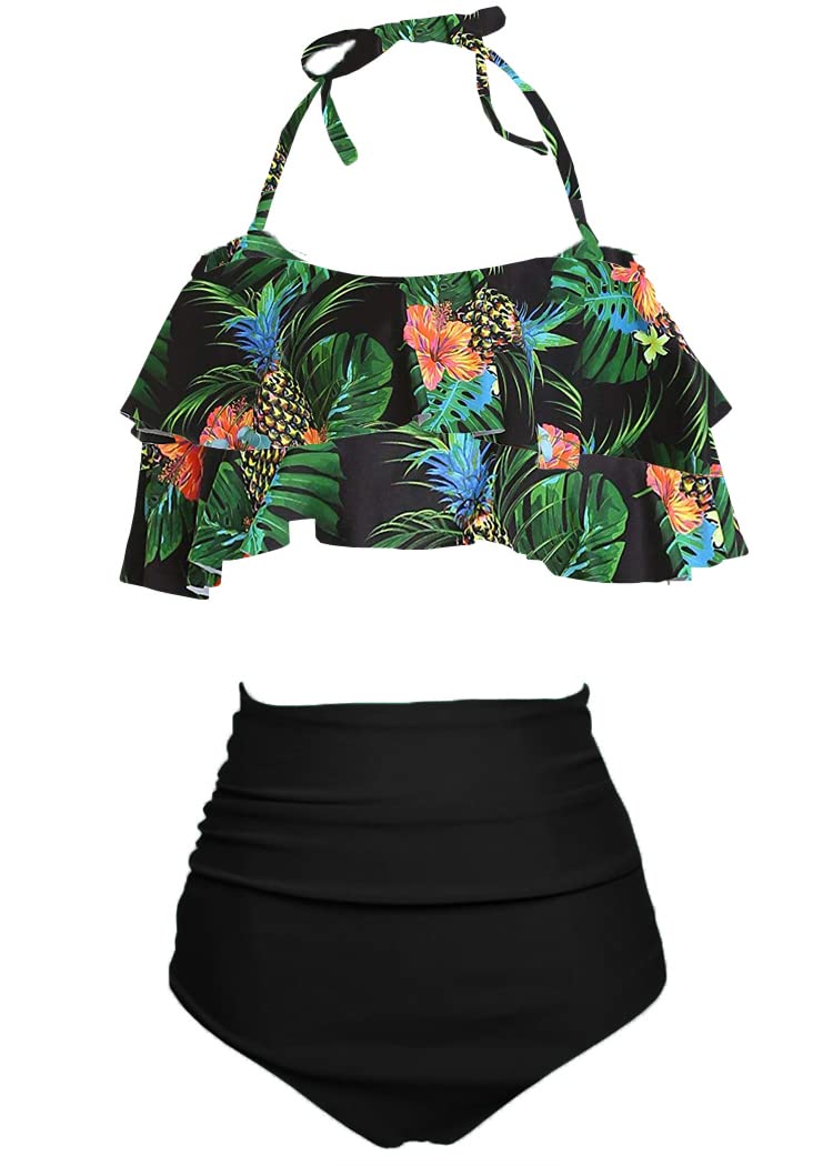 AOQUSSQOA Women Swimsuit High Waist Flounce Bikini Set Halter Ladies Swimming Costume Beach Bathing Swimwear