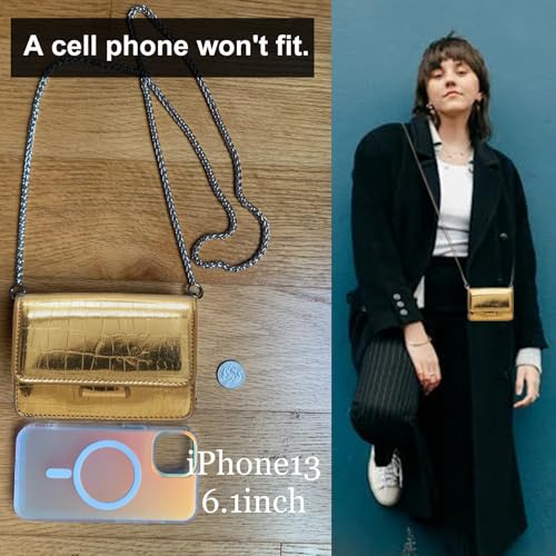 Small Crossbody Purse Bag for Women,Mini Cute Metallic Croc-Embossed Handbag with Chain Strap4