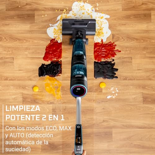 Miniatura 3 de Rowenta X-Clean 5, Aspiradora Fregona Eléctrica Sin Cable Con Tecnología Wet Dry, Aspira Y Friega 2 En 1, Luces Led Para Detectar Polvo En Rincones, Secado En Caliente, Negro, Gz5555ee