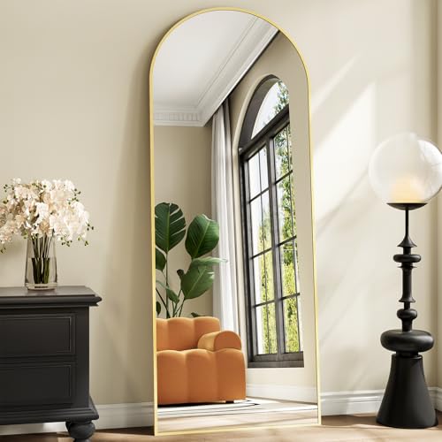 Image of Mirror Full Length, 28 inchx71 inch Large Arched Floor Full Length Mirror with Stand, Room Decor Big Full Body Floor Mirror with HD Tempered Glass Aluminum Frame for Bedroom Living Room, Gold