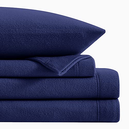 Image of Viviland Plush Micro Fleece Queen Bed Sheet Set - Soft Fuzzy Polar Fleece Velour Velvet Sheets - Extra Warm Winter Fleece Bed Sheets with Deep Pocket - Navy - Queen | Soft Flannel-like Fleece, 100% Polyester, Fluffy Velvety Feel, 200GSM, 15 inch Deep Pocket, Warm Winter Gift & Decor