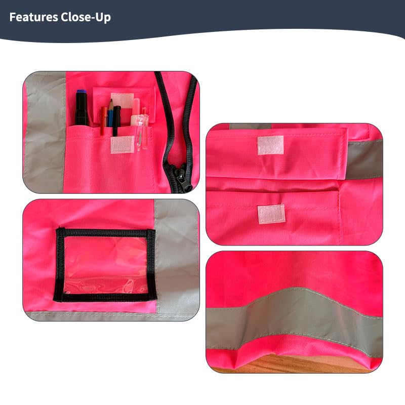 Image of High Visibility Safety Vest with Reflective Strips & Pockets