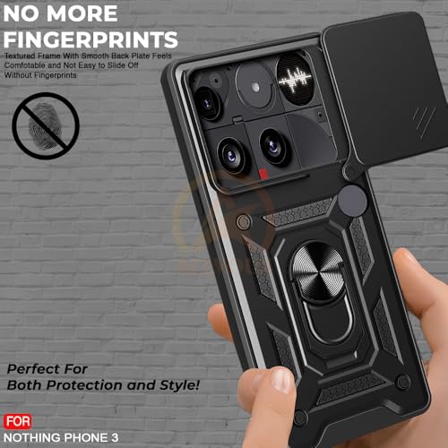 Image of Armor Bumper Back Cover Case for Nothing Phone 3 Rotating Camera Cover, Ring Holder & Kickstand | Heavy Duty & 360 Degree Protection Nothing Phone 3 Back Cover (Black)
