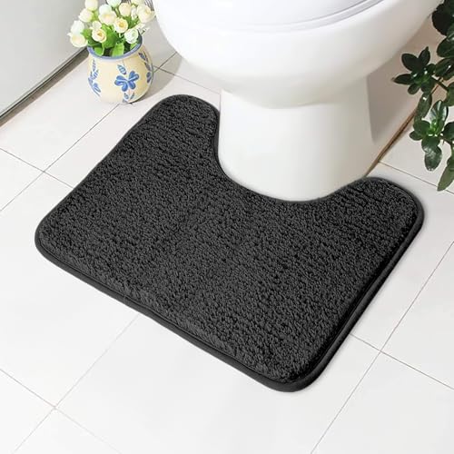 Tapis de toilette absorbant, antidérapant et extra doux, en microfibre moelleuse à poils longs, lavable en machine, séchage rapide, épais en forme de U, 50 x 40 cm...