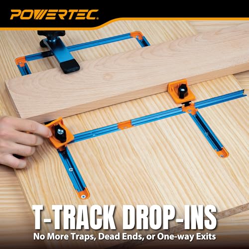 Image of POWERTEC T-Track T-Intersection, Drop-In T-Track Connector for 3 /4 inch x 3 /8 inch Grooves, Compatible with 1 /4 inch & 5 /16 inch T-Bolts, Modular T-Track System for Jigs, Router Tables, Workbenches & More, 8PK(72351)