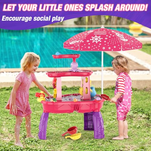 image for HYES Water Table for Toddlers 3-5, 3-Tier Kids Splash Sand Table Water