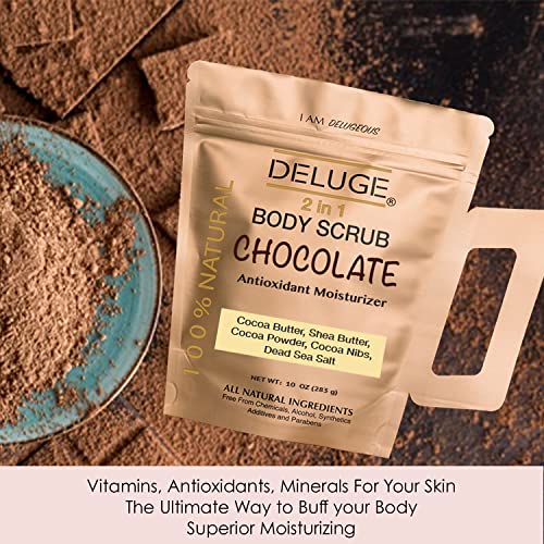Deluge Chocolate Scrub For Cellulite And Stretch Marks, Body Exfoliant And Hydrating Cellulite Treatment With Shea Butter, Coconut Oil And Dead Sea Salt Firms, Tones And Moisturizes Skin (10 Oz) #TOP3
