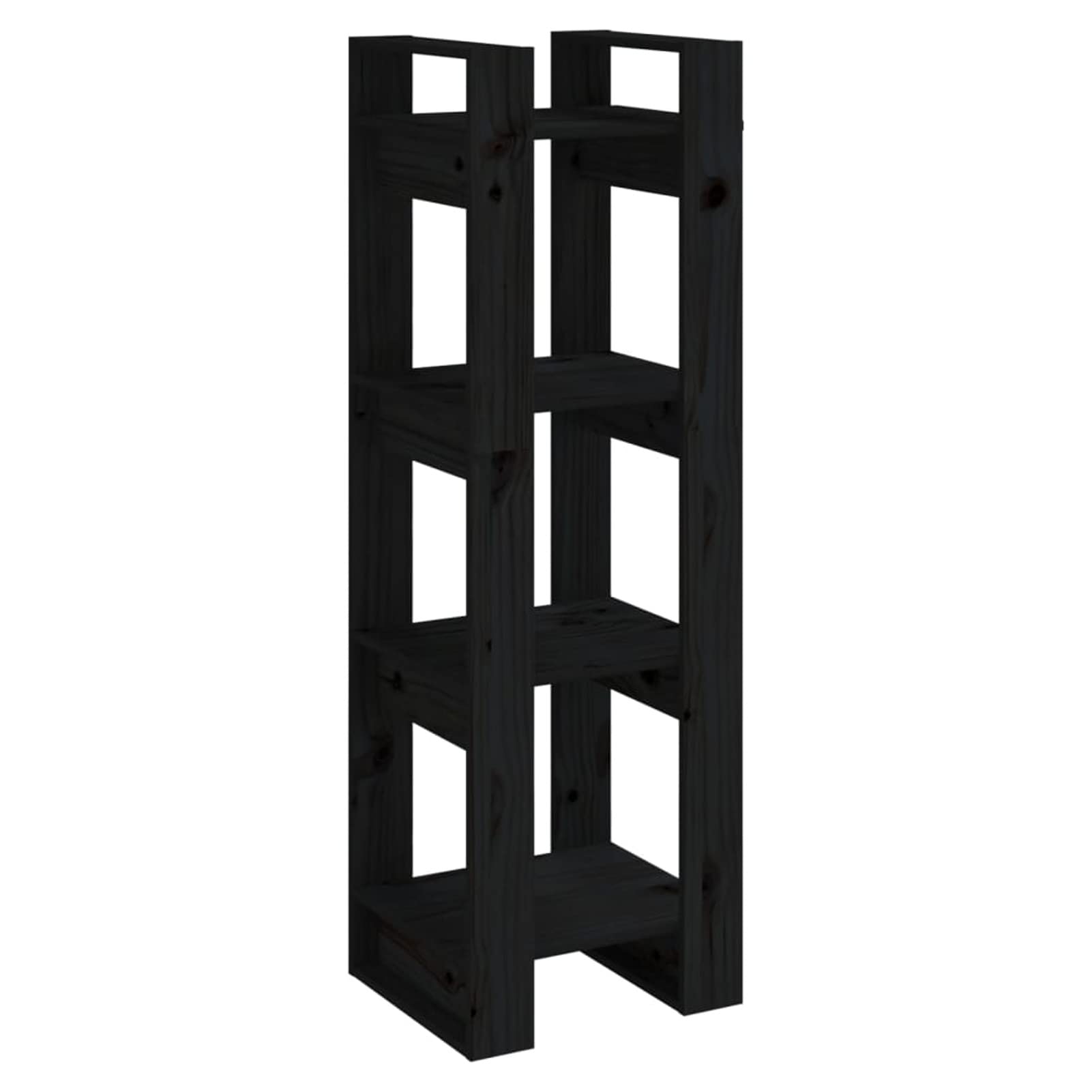 Rantry Bücherregal / Raumteiler Schwarz 41 x 35 x 125 cm aus massivem Kiefernholz, Bücherregal, Vitrine, vertikales Bücherregal, platzsparend, Regal für Wohnzimmer, Büro