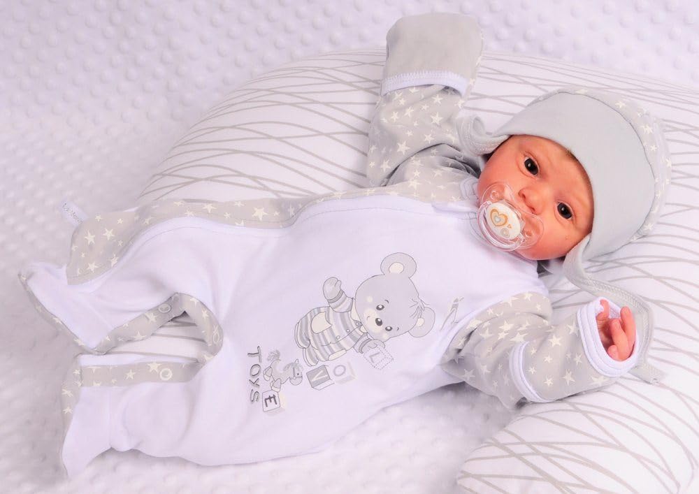 Baby Strampler Set Overall mit Kratzschutz Mütze Schlafanzug Unisex Neugeborene Jungen Mädchen Babykleidung Geschenk Geburt Erstlingsausstattung Babymode Frühchen Schlafset bequem