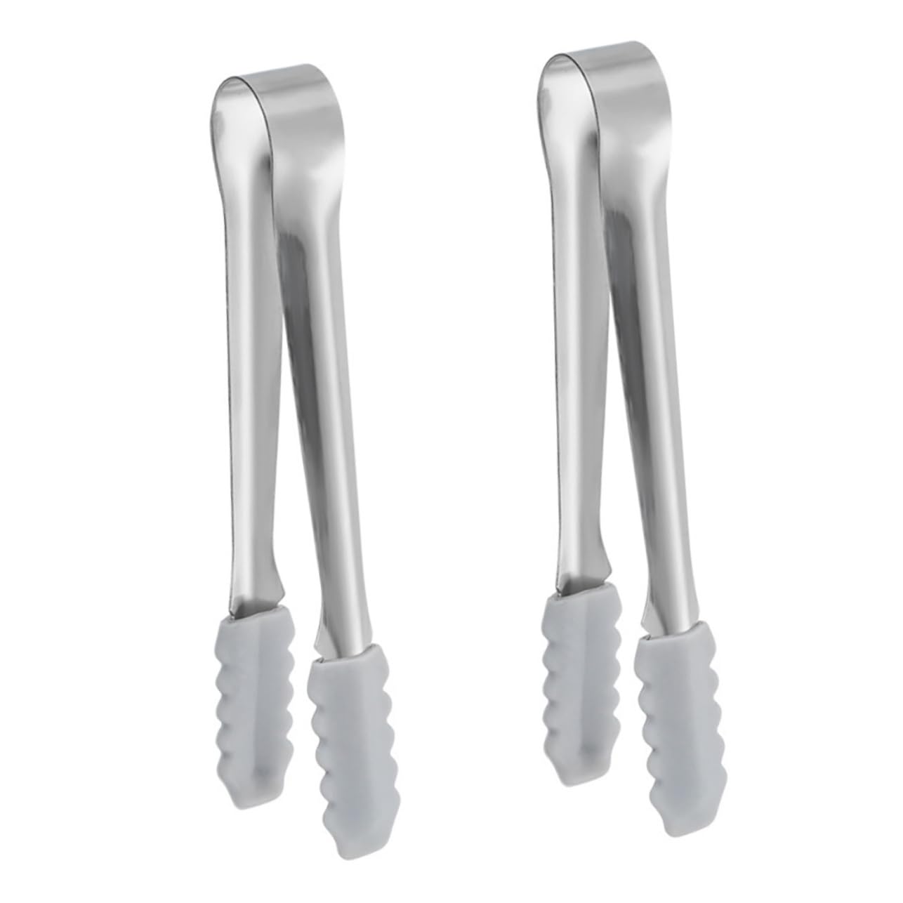 COLLBATH 2pcs Portable Stainless Steel Ice Tongs with Grip Versatile Multi Function Tool for Gripping Ice Cubes Sugar Cubes and Food Convenient for Bbq and Kitchen Use