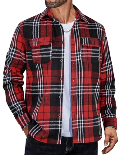Image of COOFANDY Mens Flannel Shirts Long Sleeve Plaid Shirt Jacket Button Down Shirt with Pockets