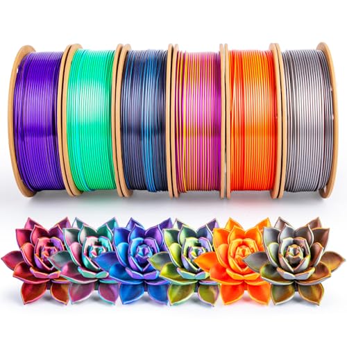Image of Silk Tricolor PLA+ 3D Printing Filament 1.75mm, 250g x6 Spools Bundle - Each Spool Tricolor Combination (Sky Blue, Purple, Red, Black, Rose Red, Orange, Yellow, Gold, Silver, Copper)
