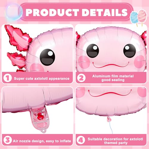 Image of 12 Pcs 34 Inch Axolotl Balloon Axolotl Birthday Party Decorations Aluminum Foil Inflatable Summer Supplies for Beach Themed Favor (Pink)