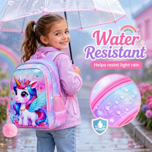 Image of WZLVO 3PCS Kids Backpack for Girls, Unicorn Dinosaur Animal Prechool Elementary Kindergarten School Bookbag with Lunch Box